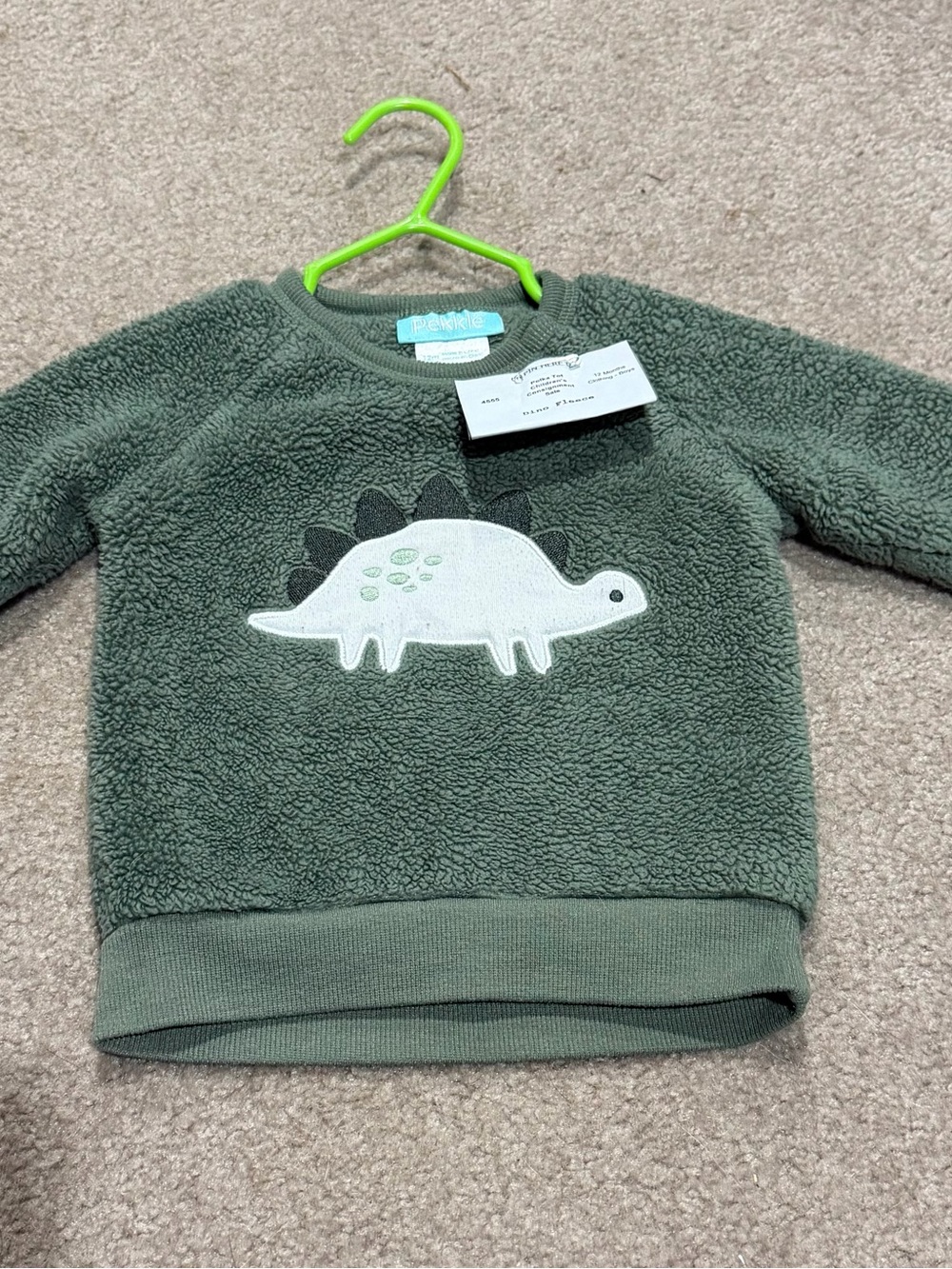 Carter's Olive Green Sherpa Sweatshirt with White Dino Applique